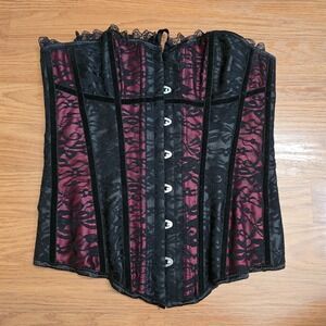 Women's Medium Boned Corset Black Red Lace Costume Cosplay Goth Dark Fairy Vamp